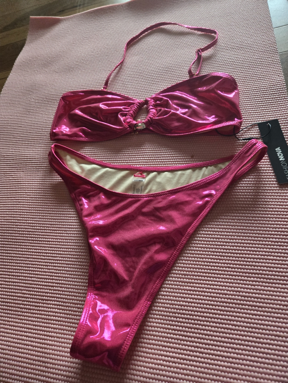 Fashion Nova Metallic Hot Pink Bandeau Bikini